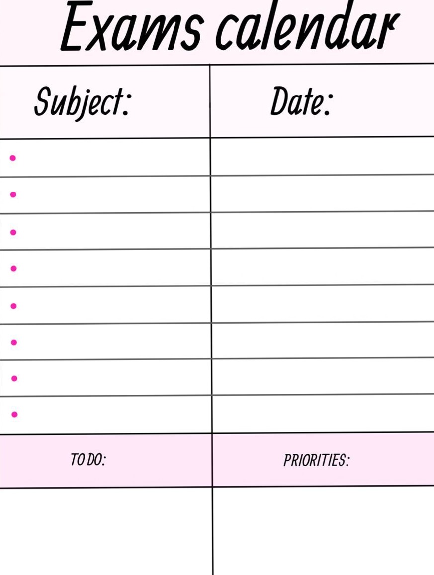 🖌️ 📍 Exams Calendar Pink Design 📅📍 | romanticize your routine