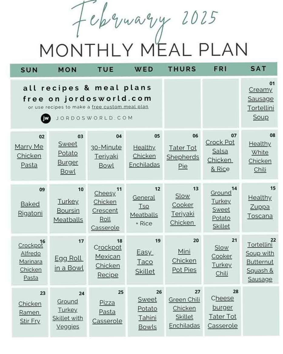 👰 🥂 February 2025 Monthly Meal Plan | Digital Design & Creative Planners | stay inspired all year long