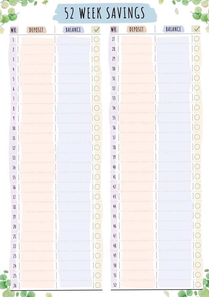 💍 👰 Floral 52-Week Savings Printable PDF | dream life manifestation