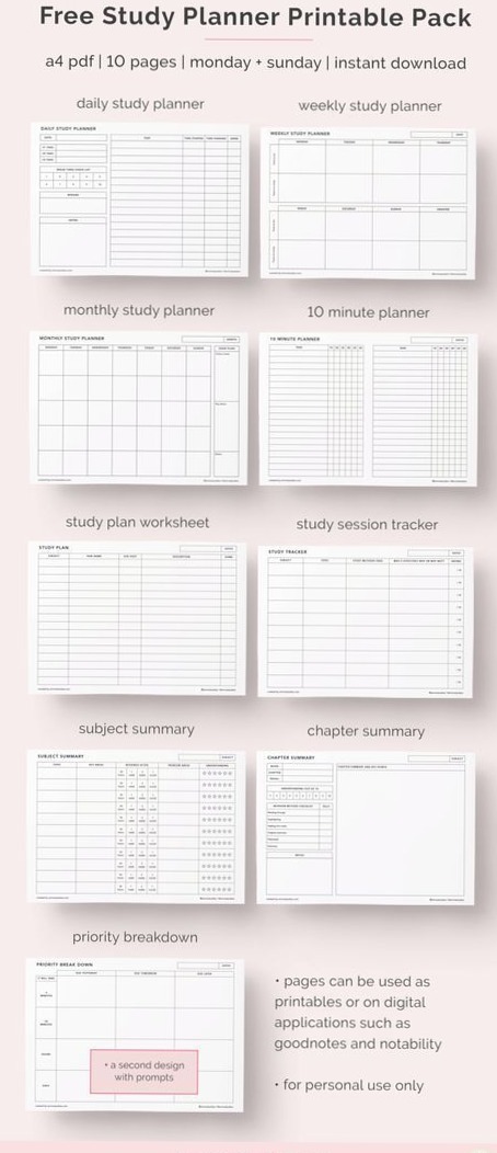 Free A4 Study Planner Printable Pack — 🍰 💍 romanticize your routine