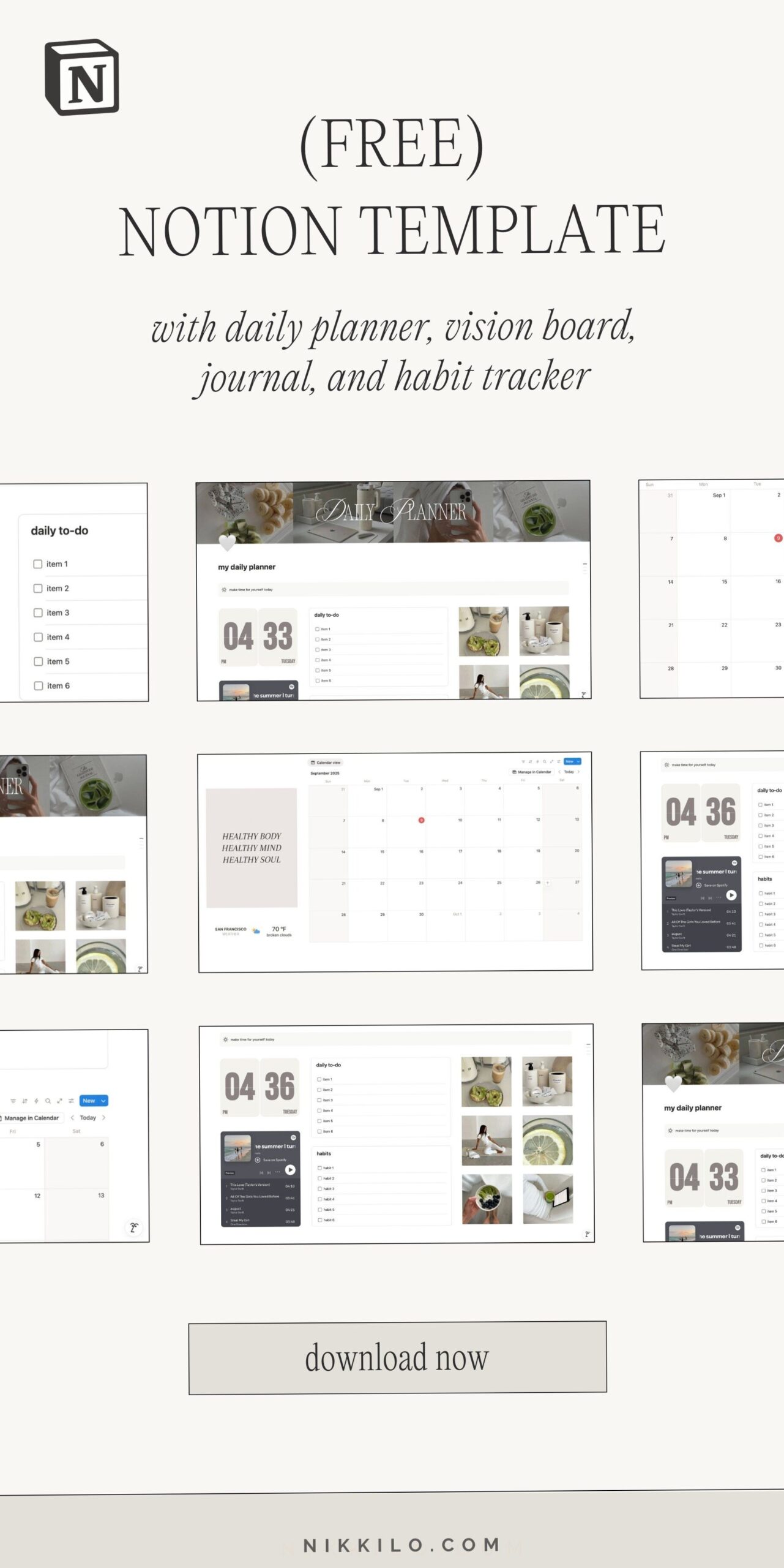 💎 💎 FREE Aesthetic Notion Template for Daily Planning, Journaling, Mood Boarding, And Habit Tracking! | only tool for life admin