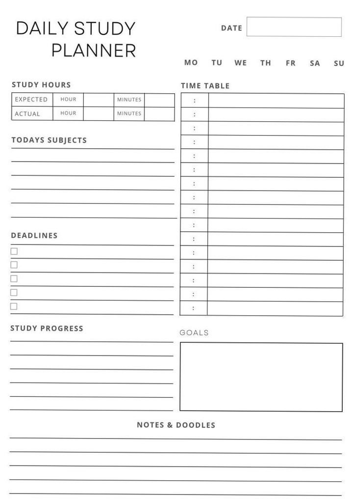 Free Daily Study Template for Planners & Digital Design — 📊 📝 stay inspired all year long