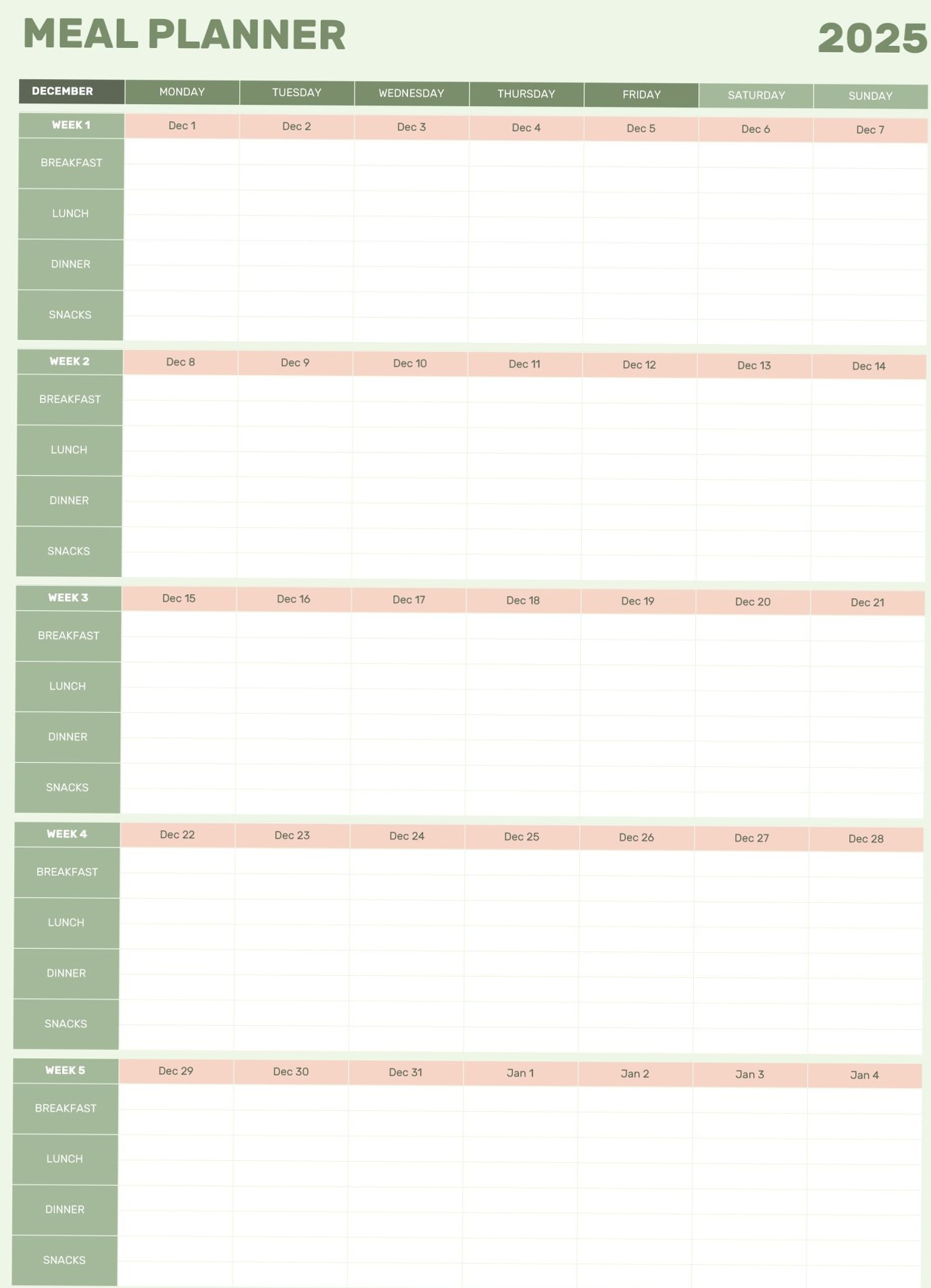 Free Meal Planner Template for Google Sheets & Excel — 🌈 🖌️ romanticize your routine