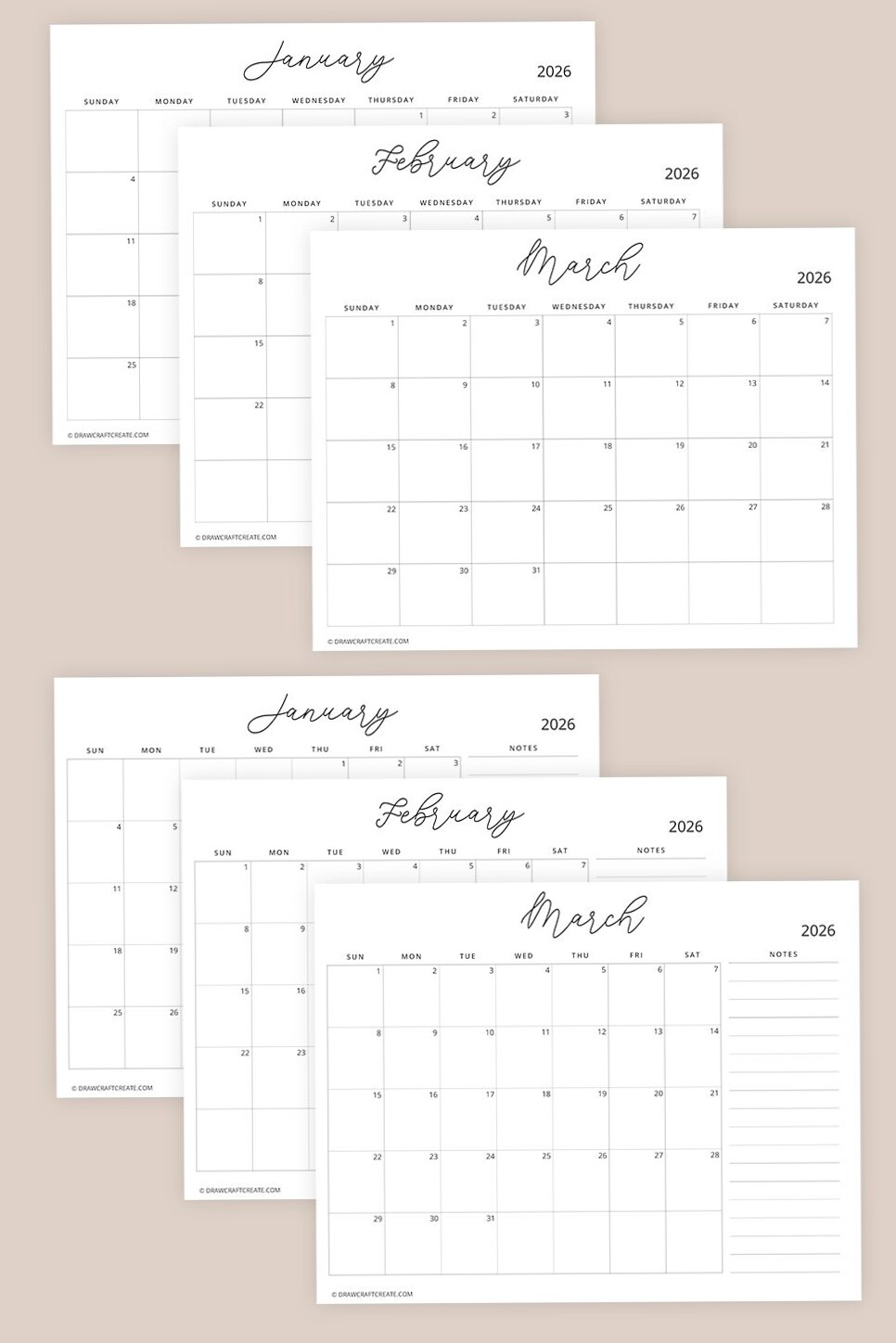 👰 🌸 Free Printable 2026 Calendar Templates for All 12 Months | secret to staying productive