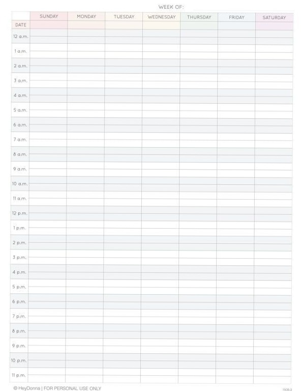 Free Printable 24-Hour Weekly Calendar Template for GoodNotes — 🪄 💎 romanticize your routine