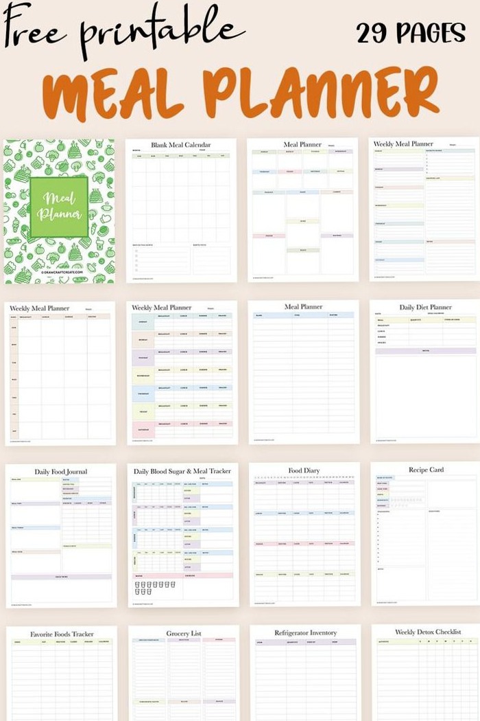 Free Printable Meal Planner (29 Pages) | Digital Design — 🌈 🌈 romanticize your routine