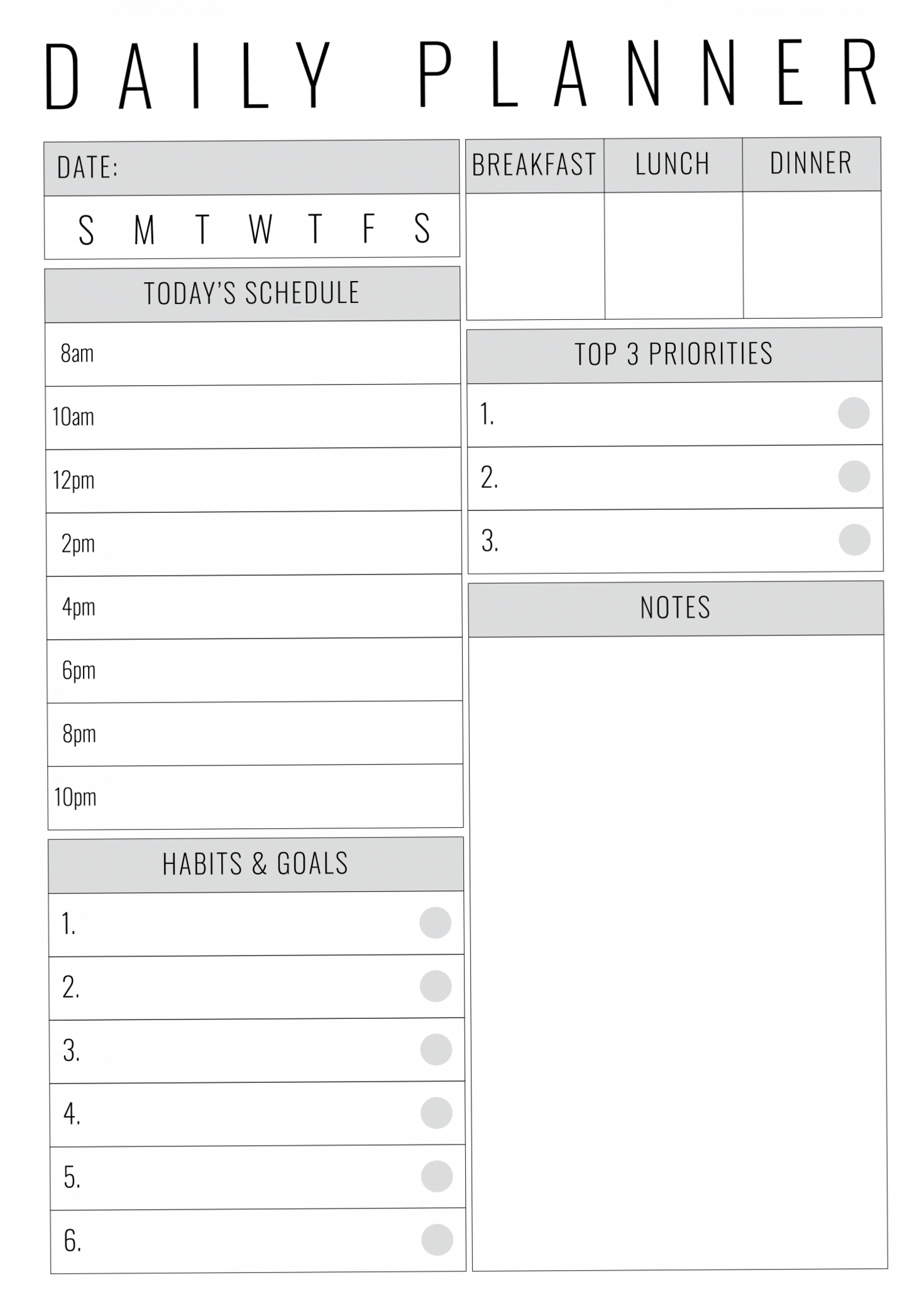 Free Printable Undated Daily Planner with Big Notes Section — 📌 📊 romanticize your routine