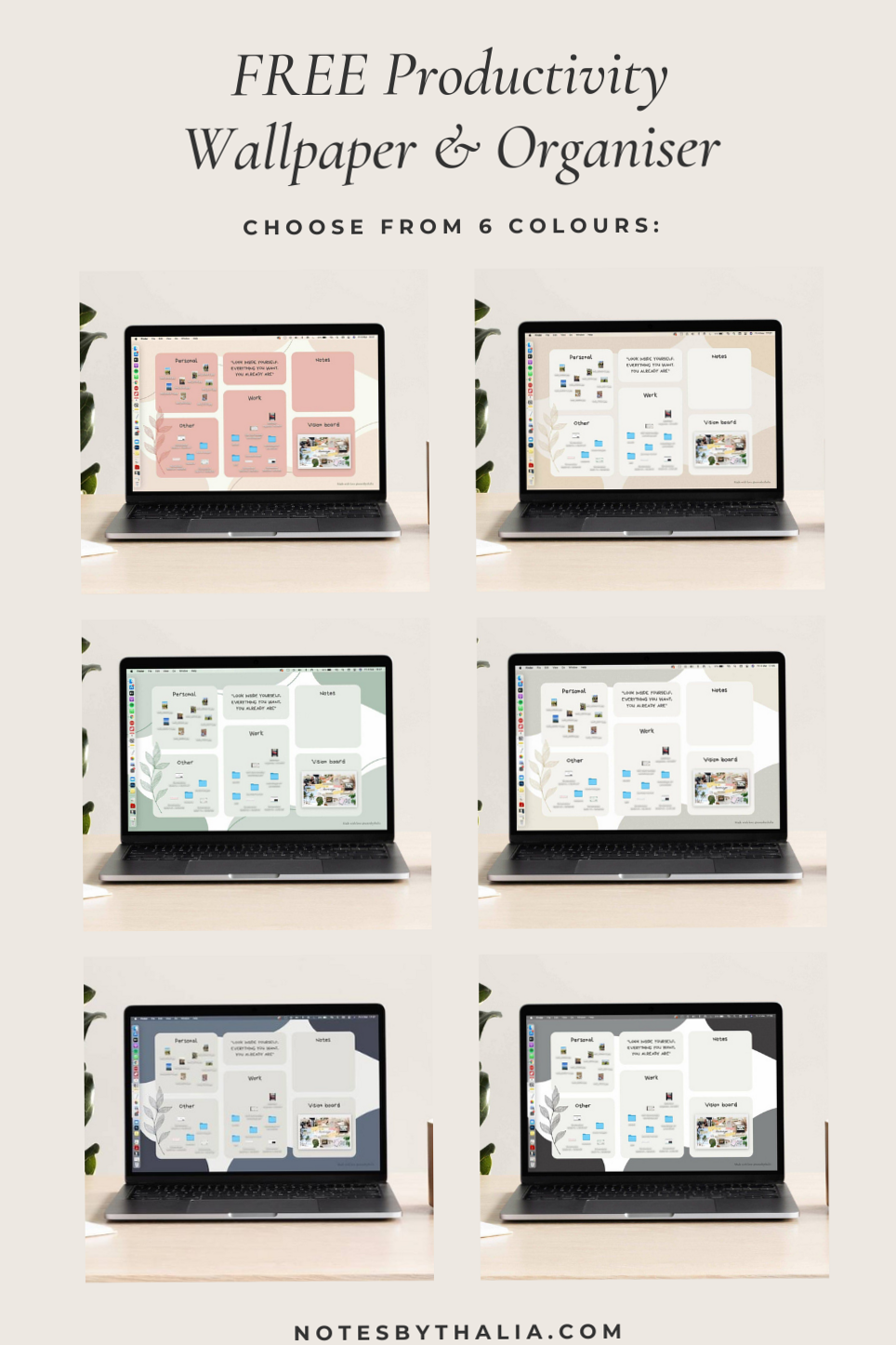 FREE Productivity Wallpaper & Organiser — 6 Aesthetic Laptop Layouts, 319 Design — 📅 📝 secret to staying productive