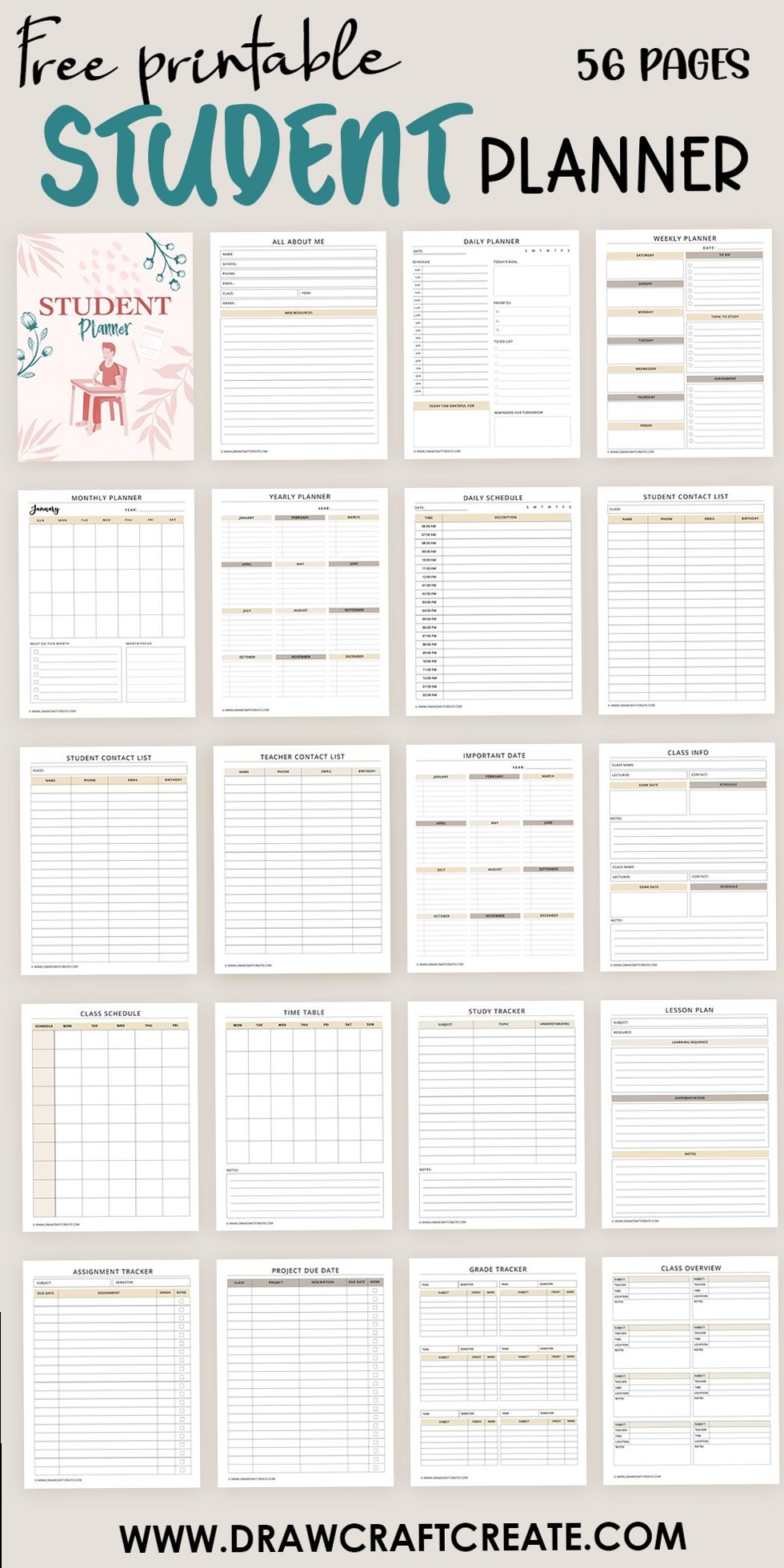 📌 📝 Free Student Planner Printable (56 Pages) | stay inspired all year long