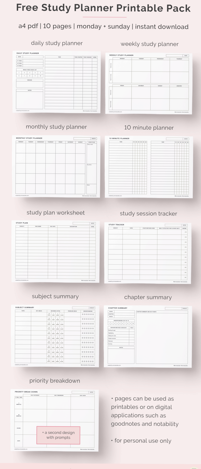 🕯️ ✨ Free Study Planning Printable Pages! | secret to staying productive