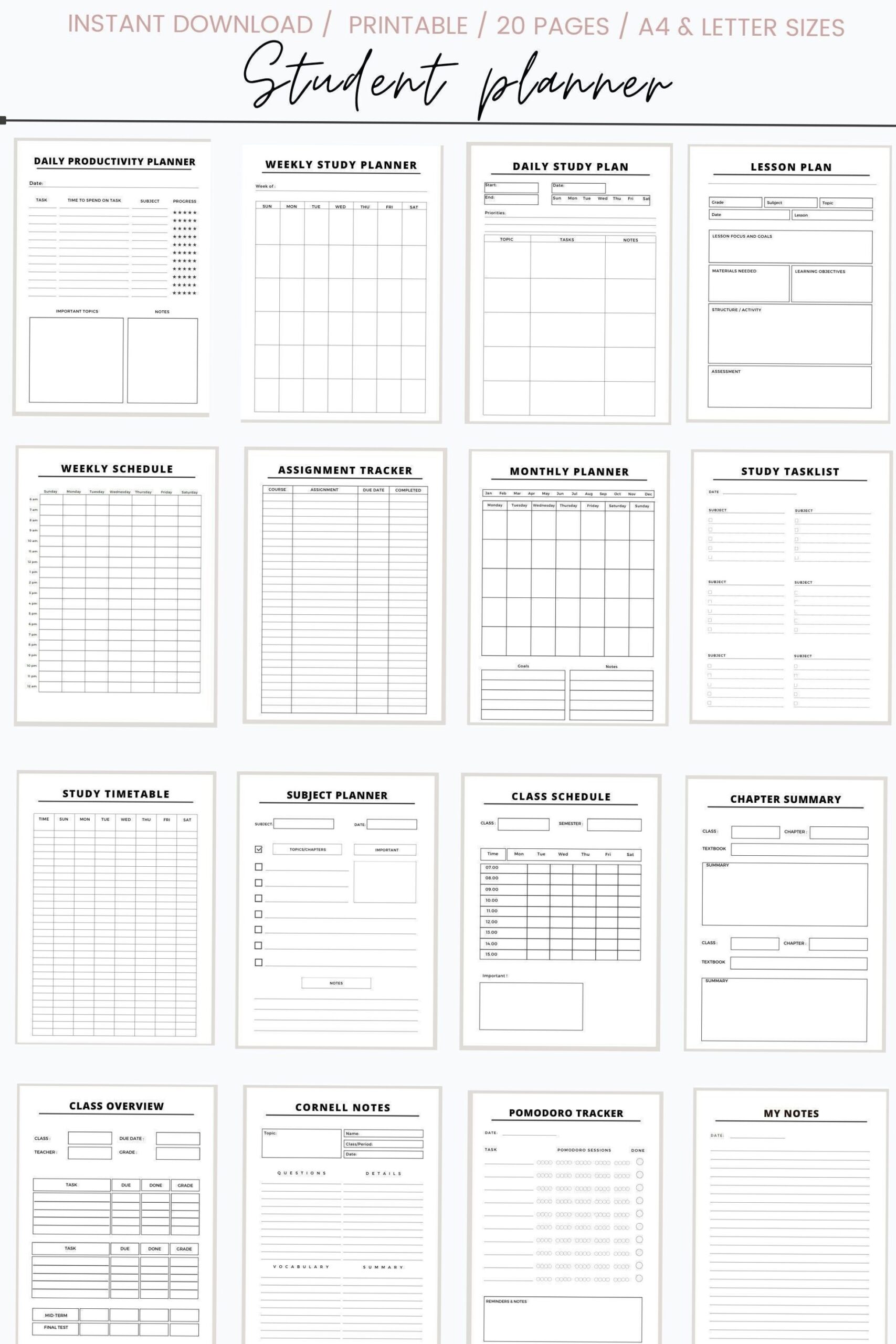 Free Undated Daily Student Planner Template for High School & College — 📊 📝 stay inspired all year long