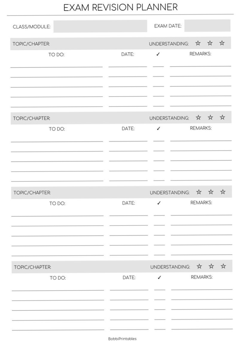 Gray Exam Revision Planner PDF for Study Sessions — 🎀 🤍 secret to staying productive