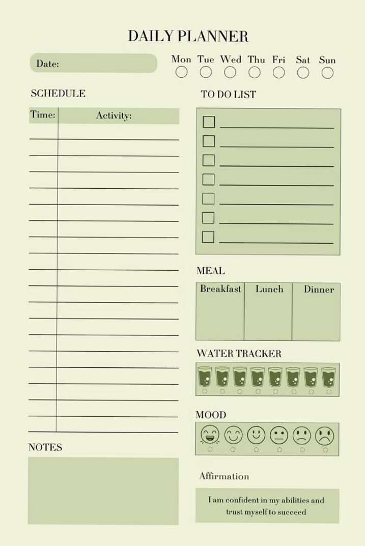 👰 🌸 Green Daily Planner Free Printable | 1423 Design | romanticize your routine