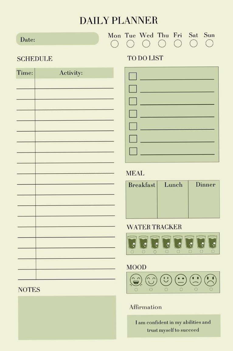 🖌️ 🌈 Green Daily Planner Free Printable | 25 Page Planner Design | secret to staying productive