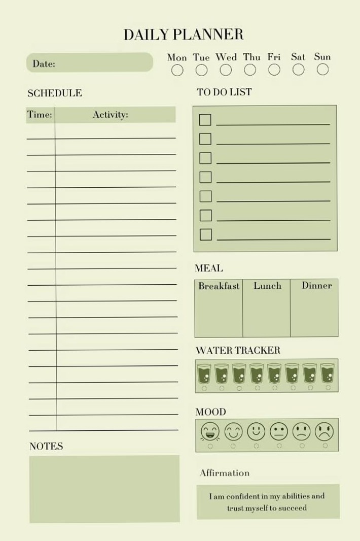 Green Daily Planner Free Printable | 1423 Design — 📁 📌 romanticize your routine