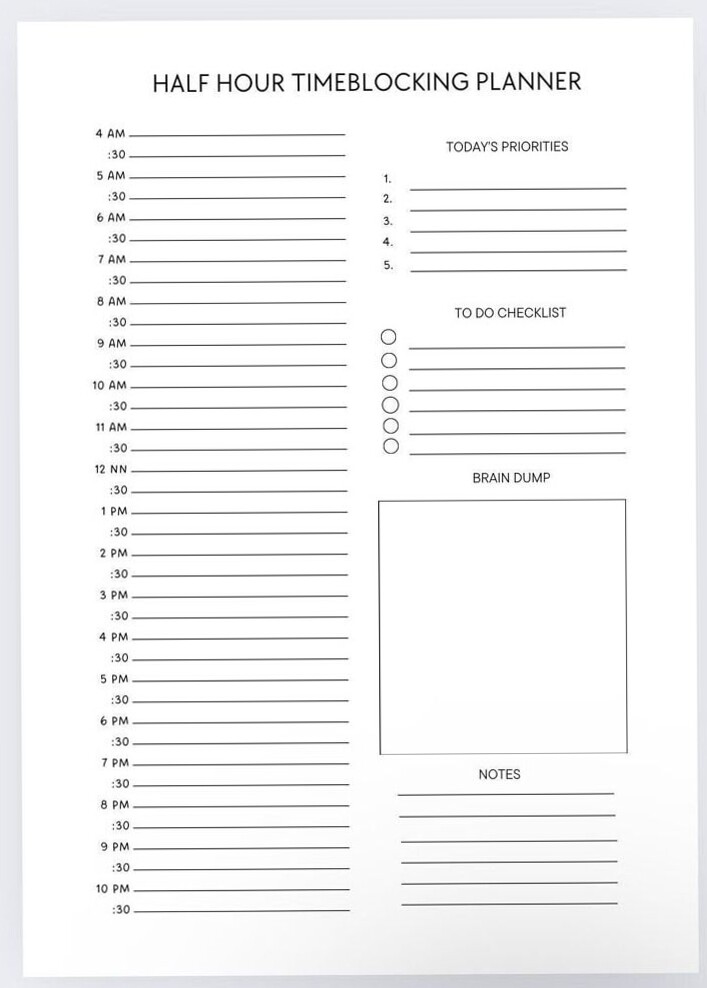 Half-Hour Time Blocking Planner: Daily Schedule Template (PDF) — 🪄 🖌️ stay inspired all year long