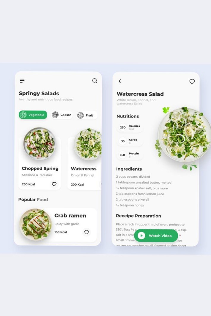 Healthy Recipe App UI Design for Digital Planners & Creative Assets — 🤍 🕯️ secret to staying productive