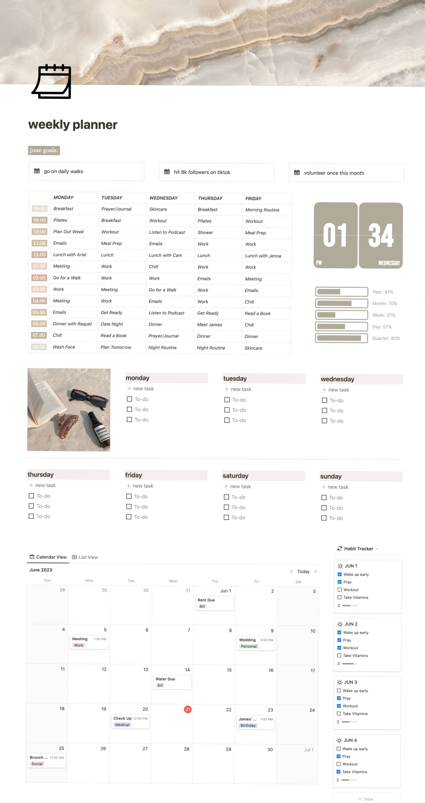 💍 🥂 Hourly Notion Calendar for Time Management & Productivity | game-changing digital system