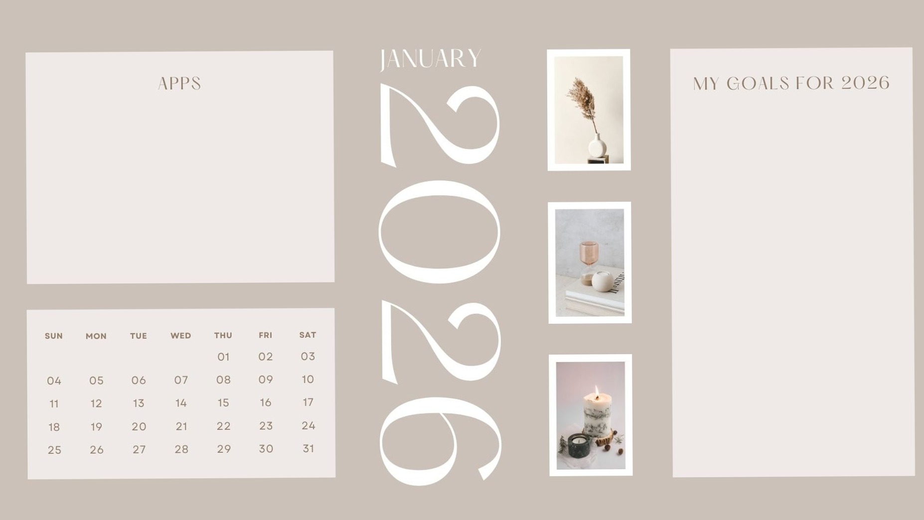 January 2026 Calendar Wallpaper for Desktop — ☁️ 🤍 romanticize your routine