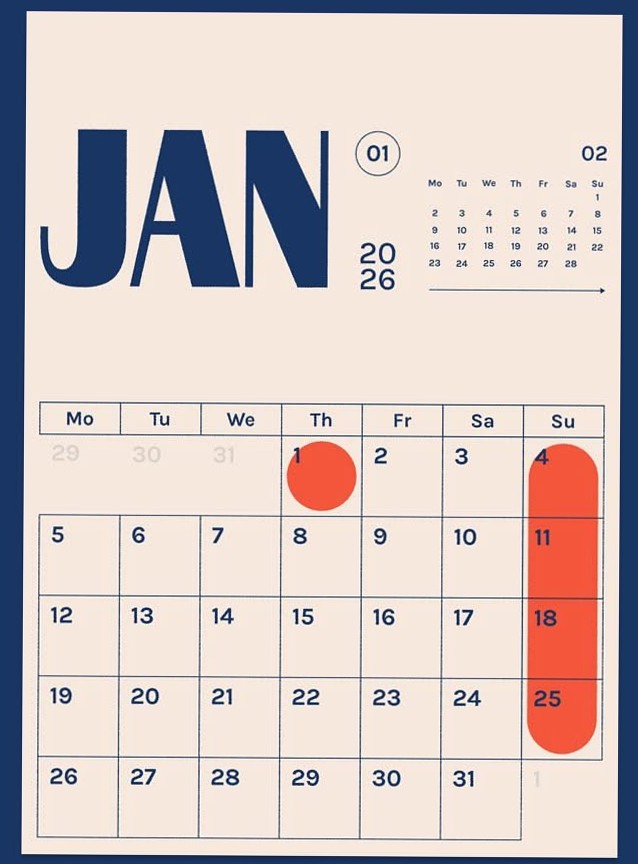 January Calendar Wallpapers: Blue & Orange Design — 🖇️ 📌 dream life manifestation