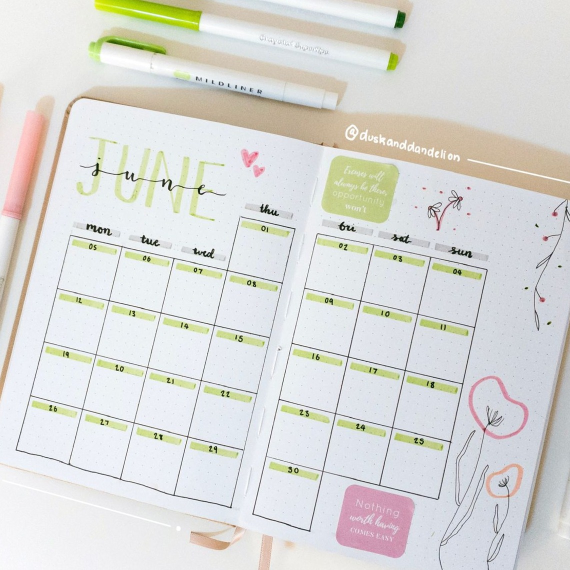 June Calendar Spread Digital Design Planner Asset — 🖌️ 💎 romanticize your routine