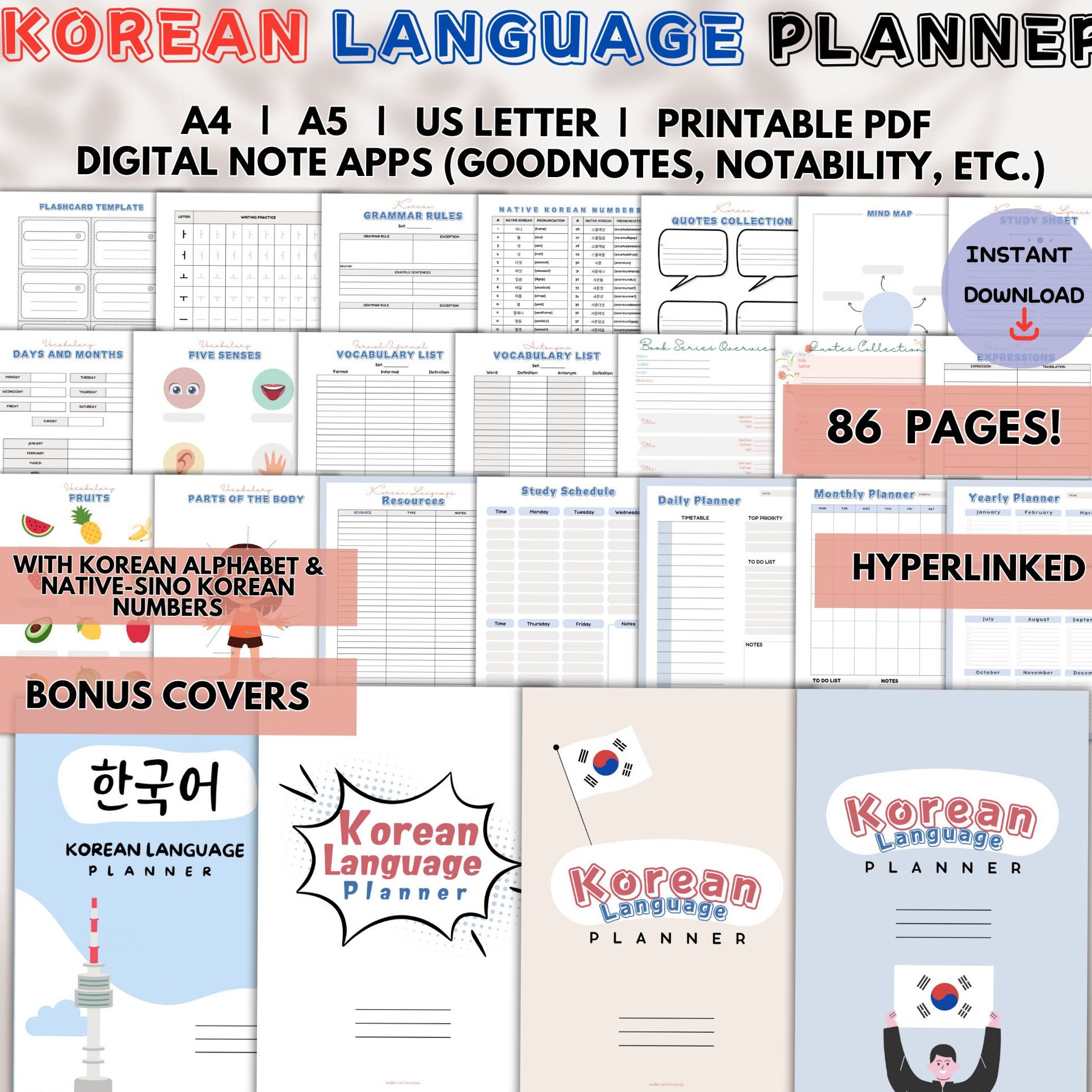 🖇️ 📊 Korean Language Study Planner — Etsy Printable Notebook | dream life manifestation