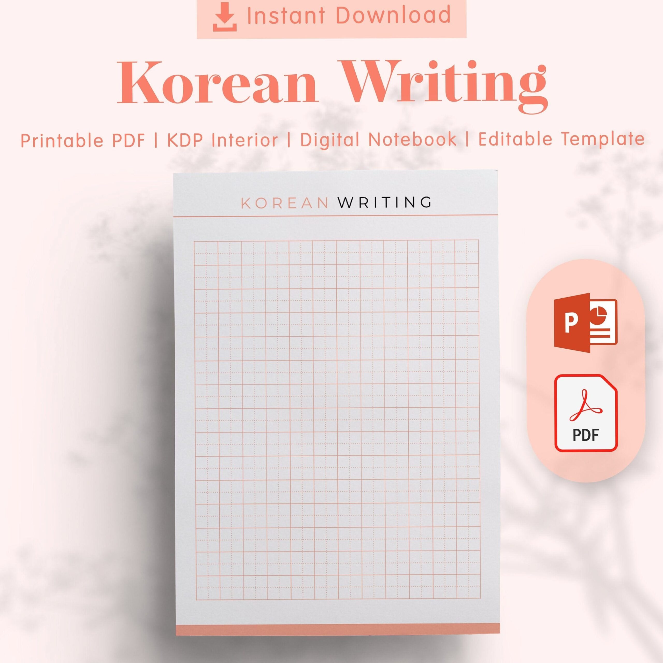Korean Writing Practice Template — Editable PDF for KDP Interiors & Creative Planners — 🍰 💌 romanticize your routine