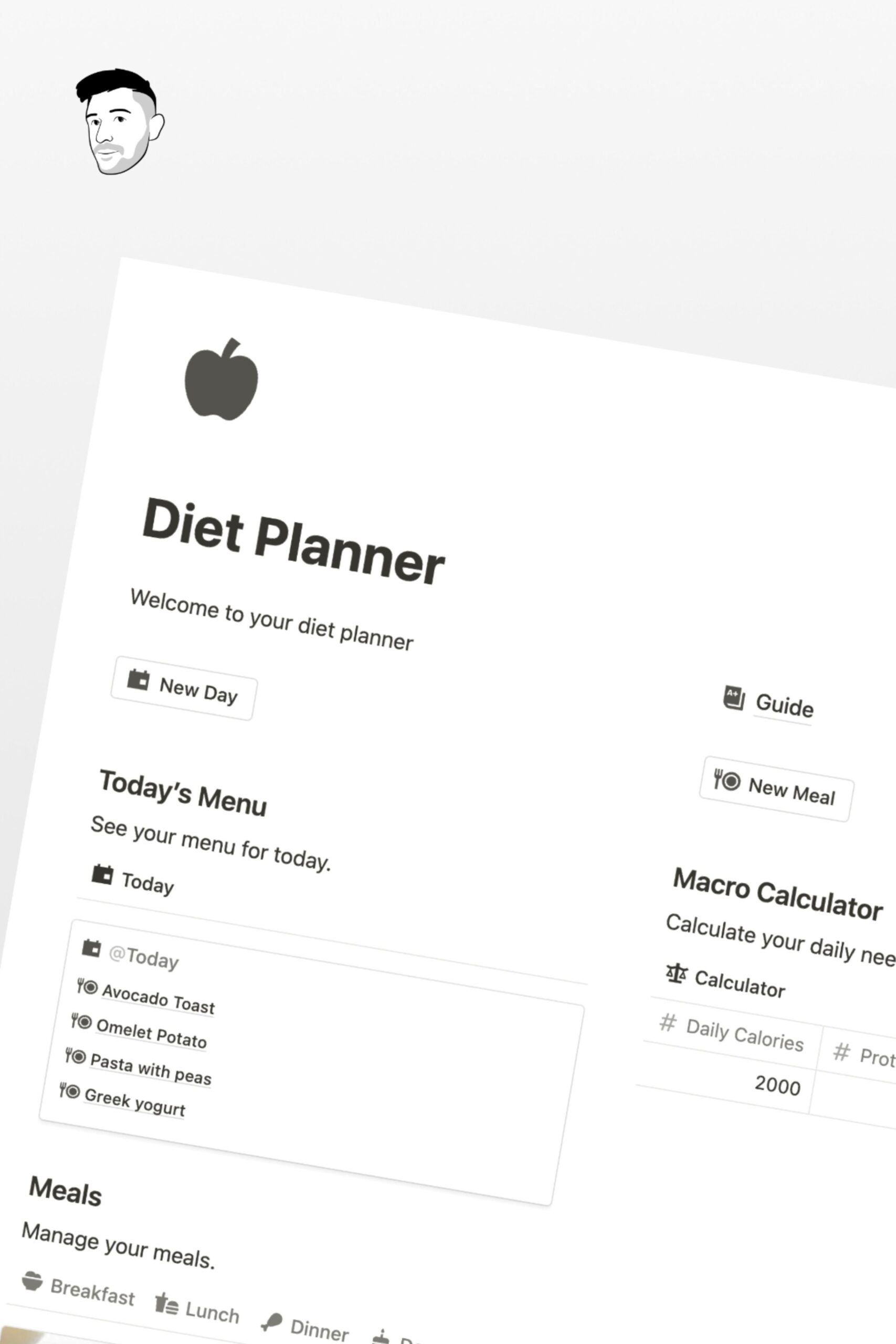 Make eating a healthy habit with this Diet Planner Notion template — 💎 🪄 pro digital dashboard