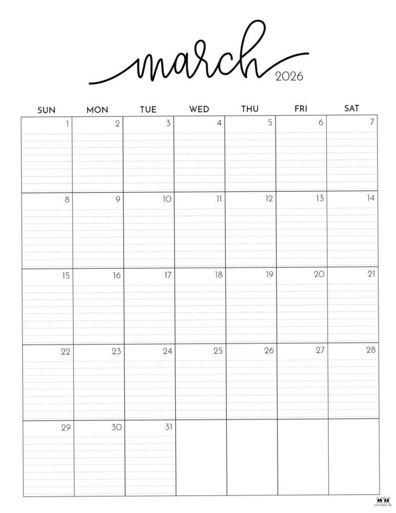👰 🥂 March 2026 Calendars — 150 Free Printables | Printabulls | stay inspired all year long