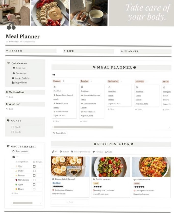 Meal Planner — That Girl Student Dashboard Template — 📍 🪄 game-changing digital system