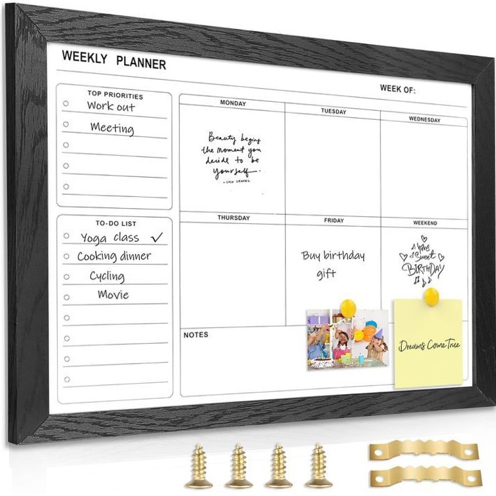 Mini Whiteboard Weekly Planner — 16″x12″ Solid Wood Frame — 🎀 🕯️ romanticize your routine