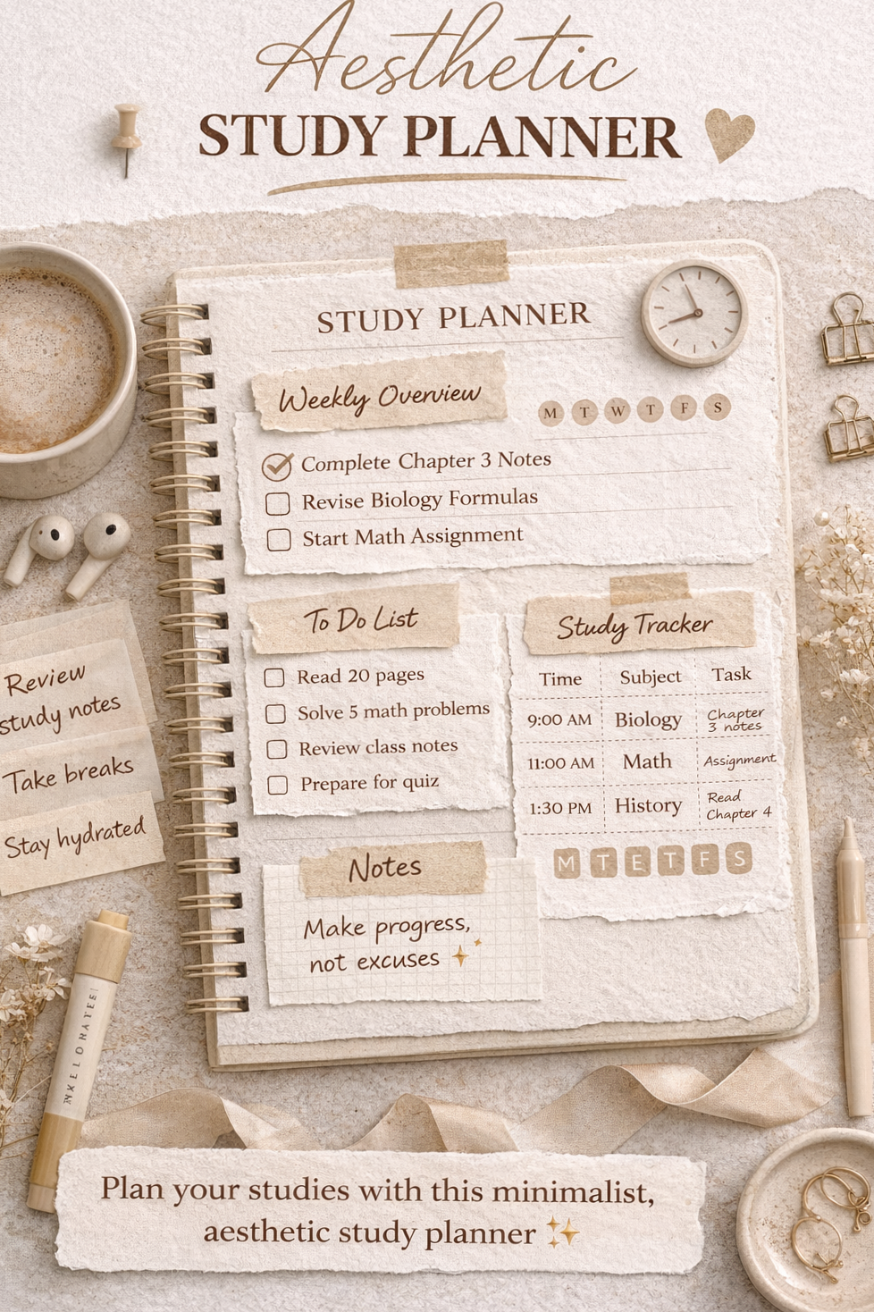 Minimal Aesthetic Study Planner — 💌 🥂 dream life manifestation