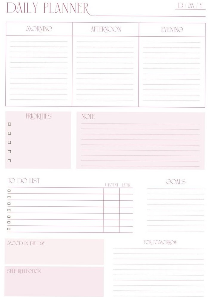 Minimal Elegant Daily Planner – Pink (A4/Letter/Editable) — 📝 📅 secret to staying productive