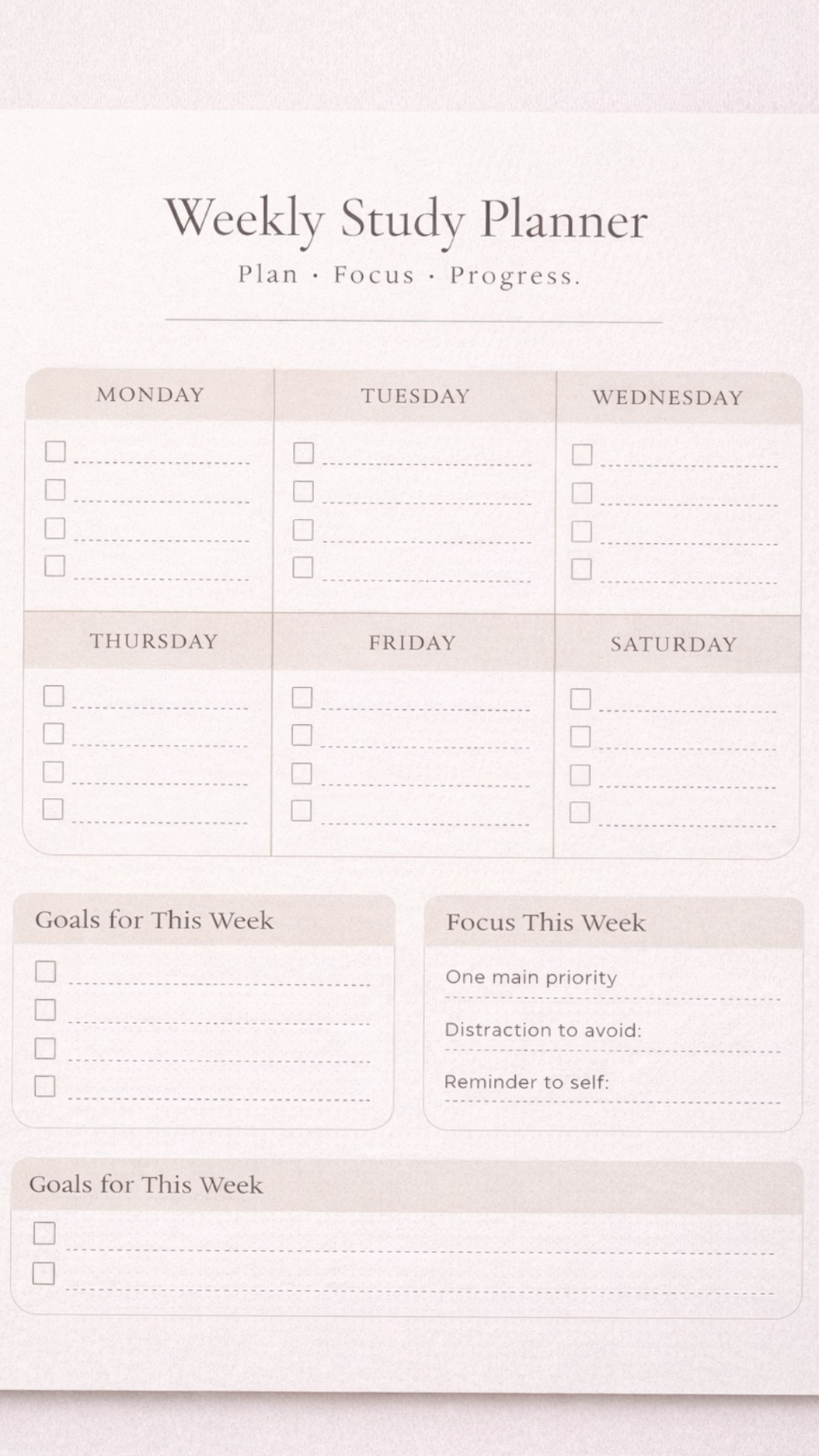 Minimal Weekly Study Planner Printable | Aesthetic Study Planner for Students & Productivity — 👰 🥂 secret to staying productive