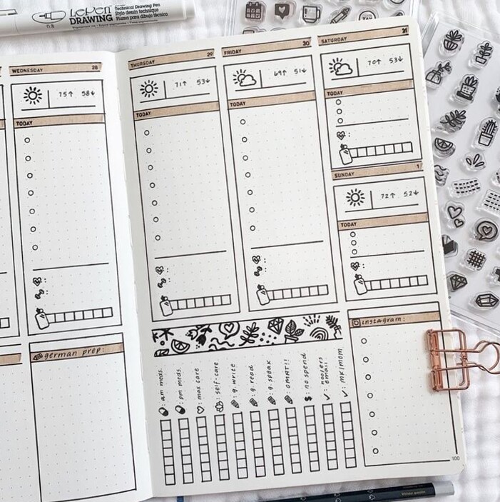 🖌️ 🎨 Minimalist Bullet Journal Weekly Layouts | stay inspired all year long