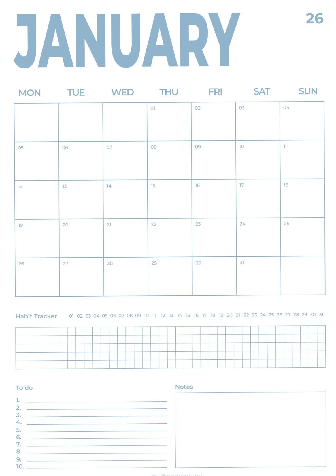 Minimalist January 2026 A4 Digital Planner Template — 🥂 💍 romanticize your routine