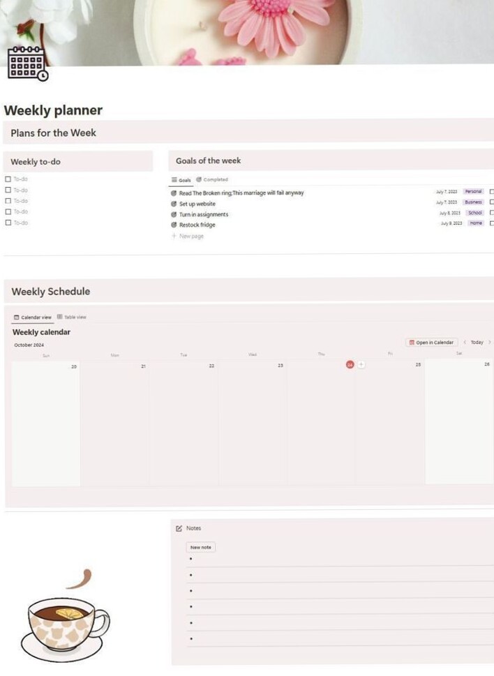💍 🍰 Minimalist Weekly Notion Planner for School & Creatives | pro digital dashboard