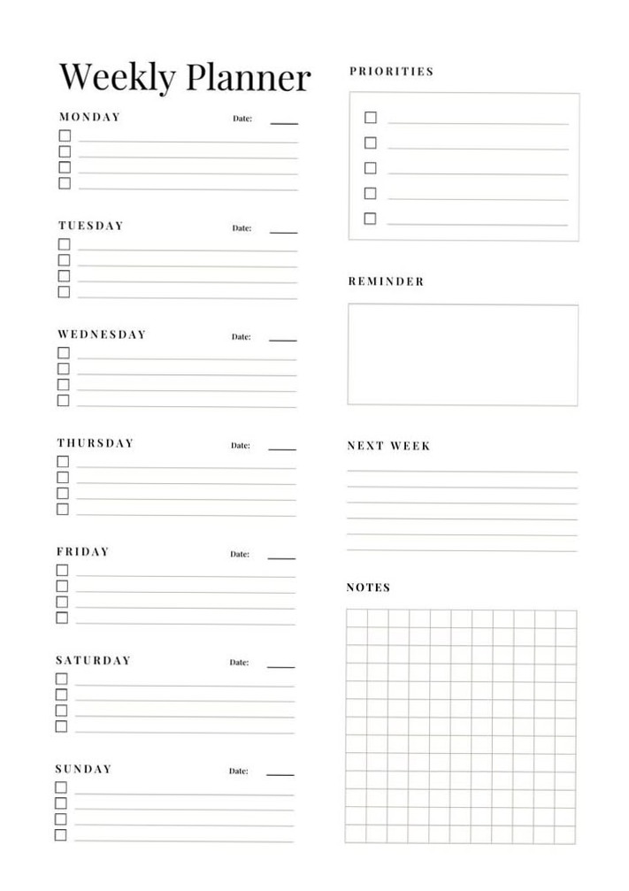 Minimalist Weekly Planner: Black & White Printable (PDF) — 🎀 🤍 secret to staying productive