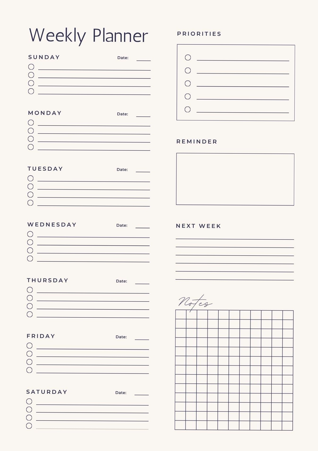 📅 🖇️ Minimalist Weekly Planner — Monday & Sunday Start | stay inspired all year long