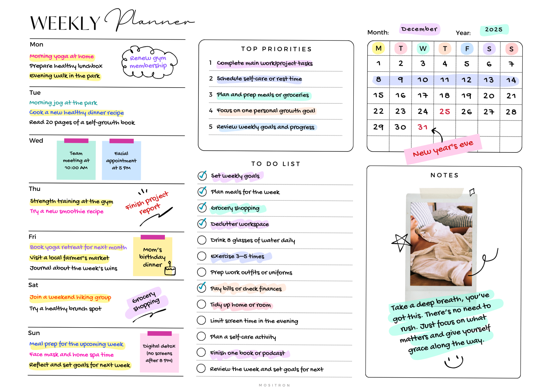 🪄 🌈 Minimalist Weekly Planner PDF — Fillable Horizontal Design | stay inspired all year long