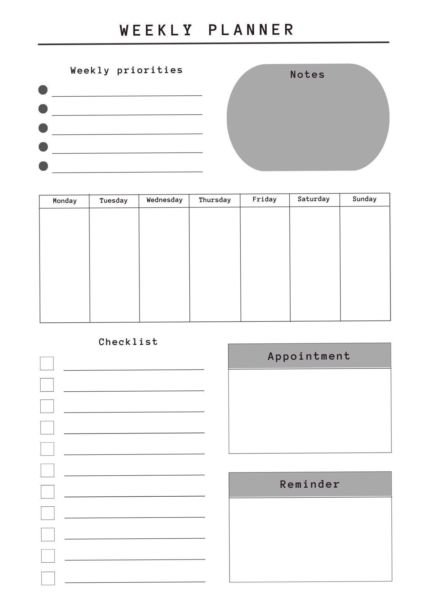 Minimalist Weekly Planner PDF Printable Digital Download — 💌 🍰 secret to staying productive