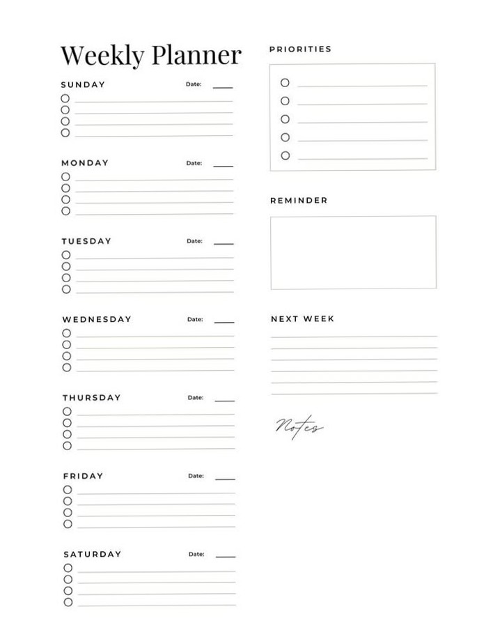 🌿 ✨ Minimalist Weekly Planner Printable — Sunday & Monday Start | romanticize your routine