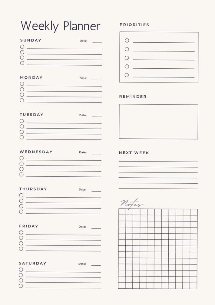 Minimalist Weekly Planner | Printable | Monday & Sunday Start — 💎 🖌️ stay inspired all year long