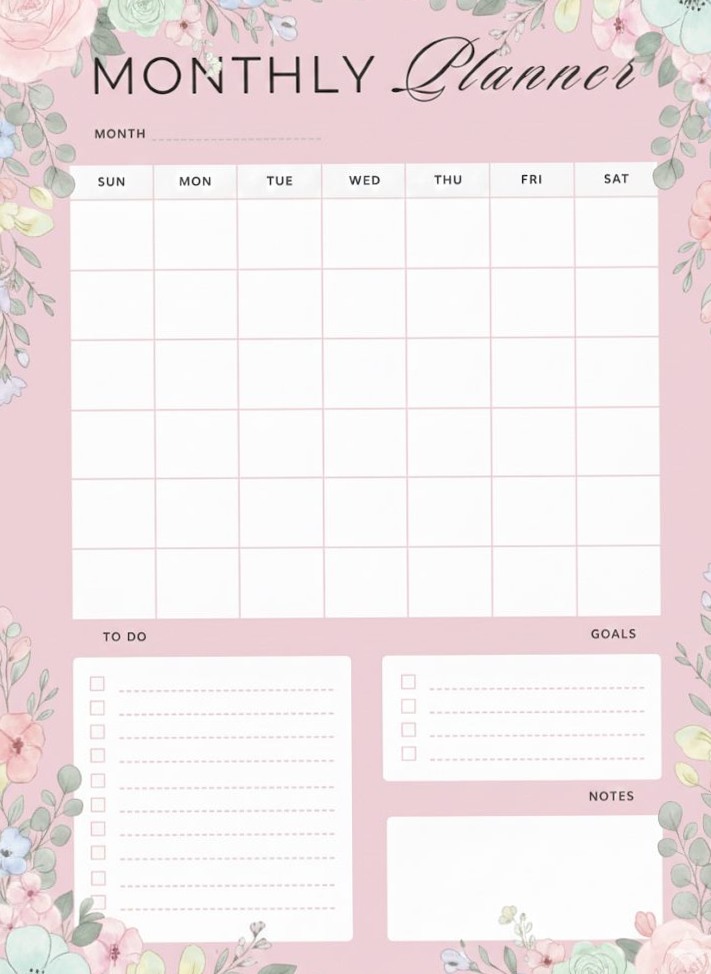📊 📅 Monthly Planner Florist — Bubblegum Pink Design | stay inspired all year long