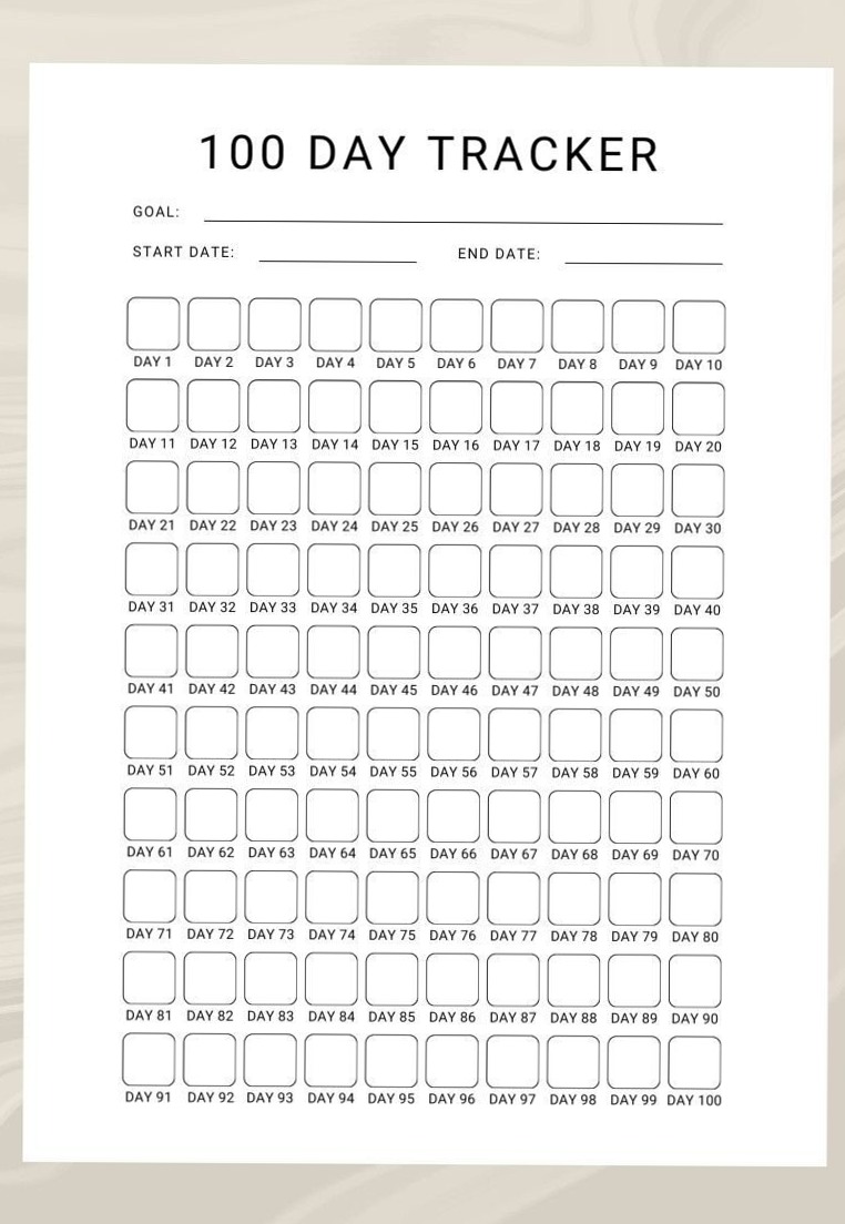 📍 💎 no-stress tracker: 100 Day Tracker Printable | Black & White Design for Bullet Journals & Planners