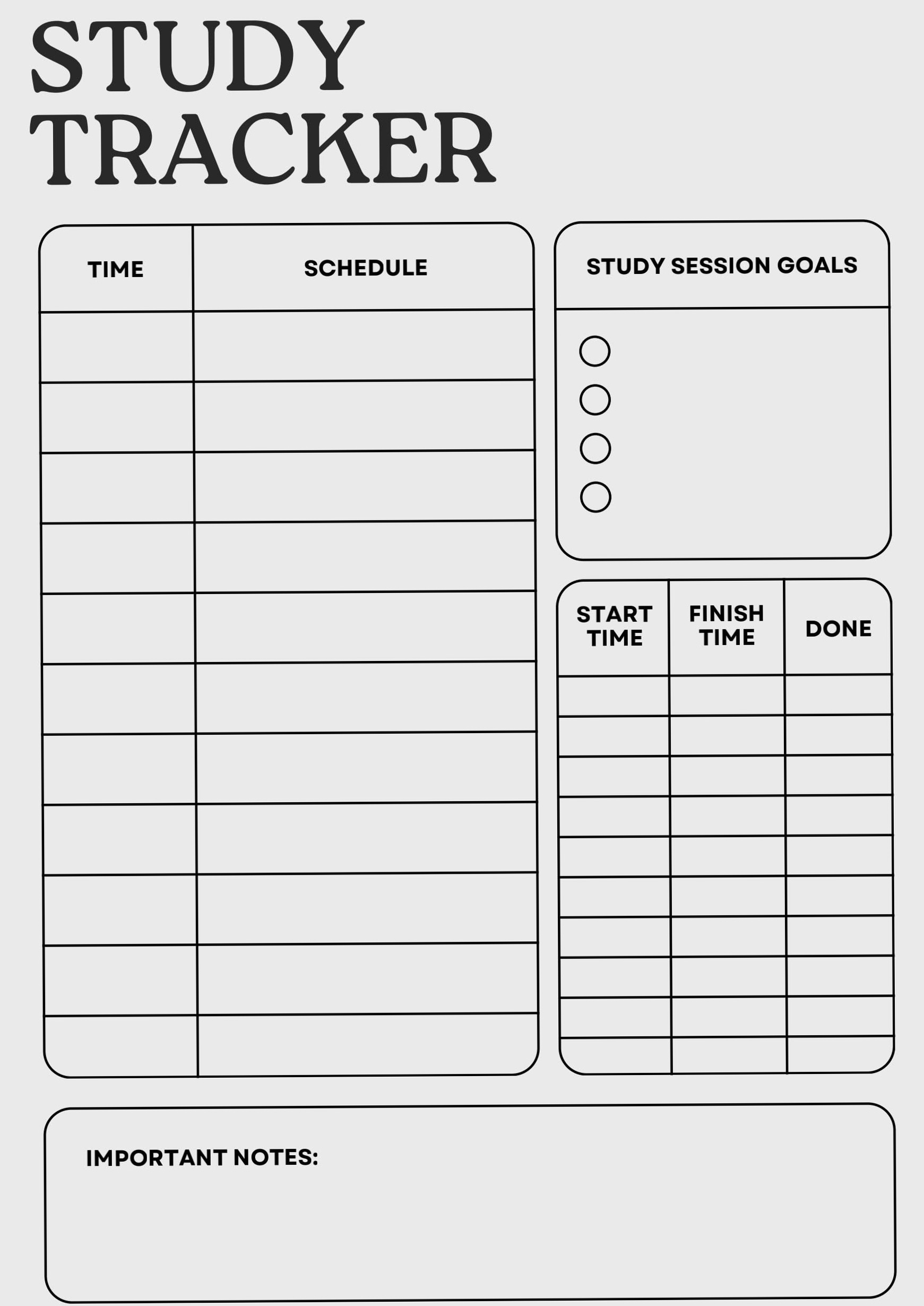 🕯️ 🤍 no-stress tracker: Black & White Study Tracker Printable | Digital Design Planner Asset