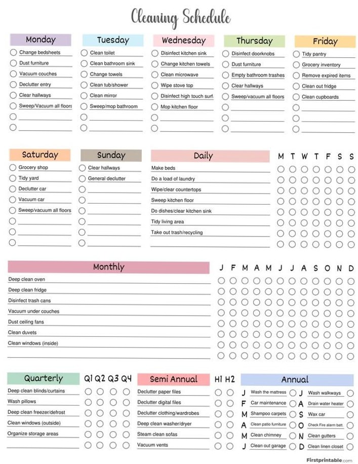 🖇️ 🖇️ no-stress tracker: Cleaning Schedule & Checklist | Free PDF Templates
