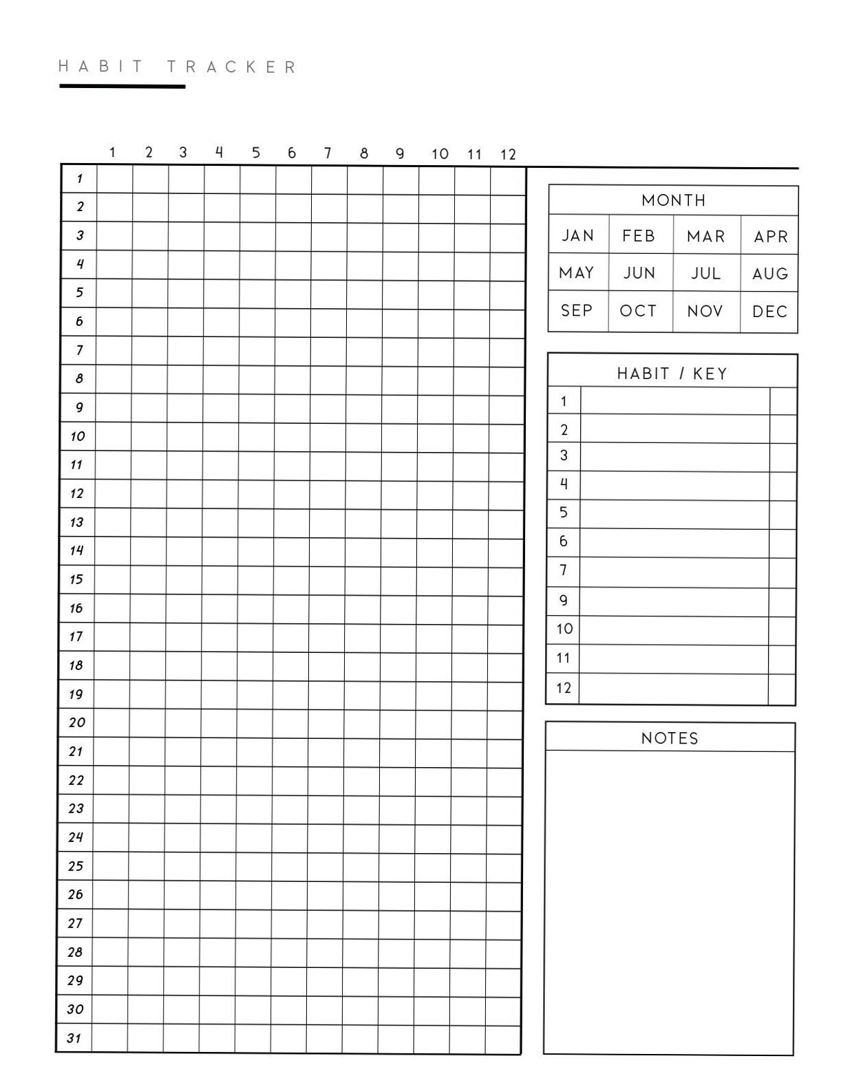 🖌️ 🌈 no-stress tracker: Minimalist Habit Tracker – 12 Monthly Grid Printables