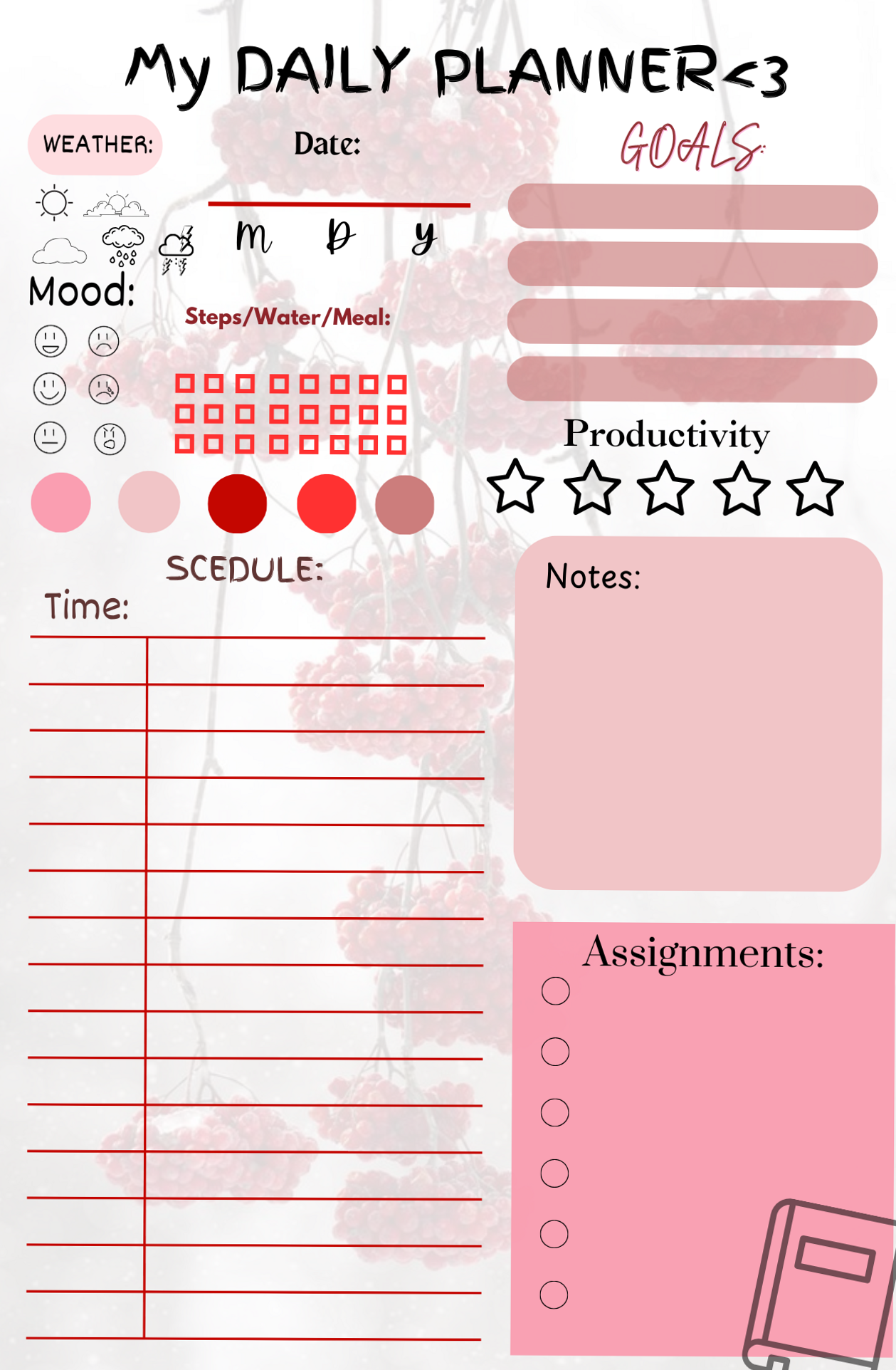 🍰 👰 no-stress tracker: Soft Pink Planner PDF with Weather, Mood, & Checklist