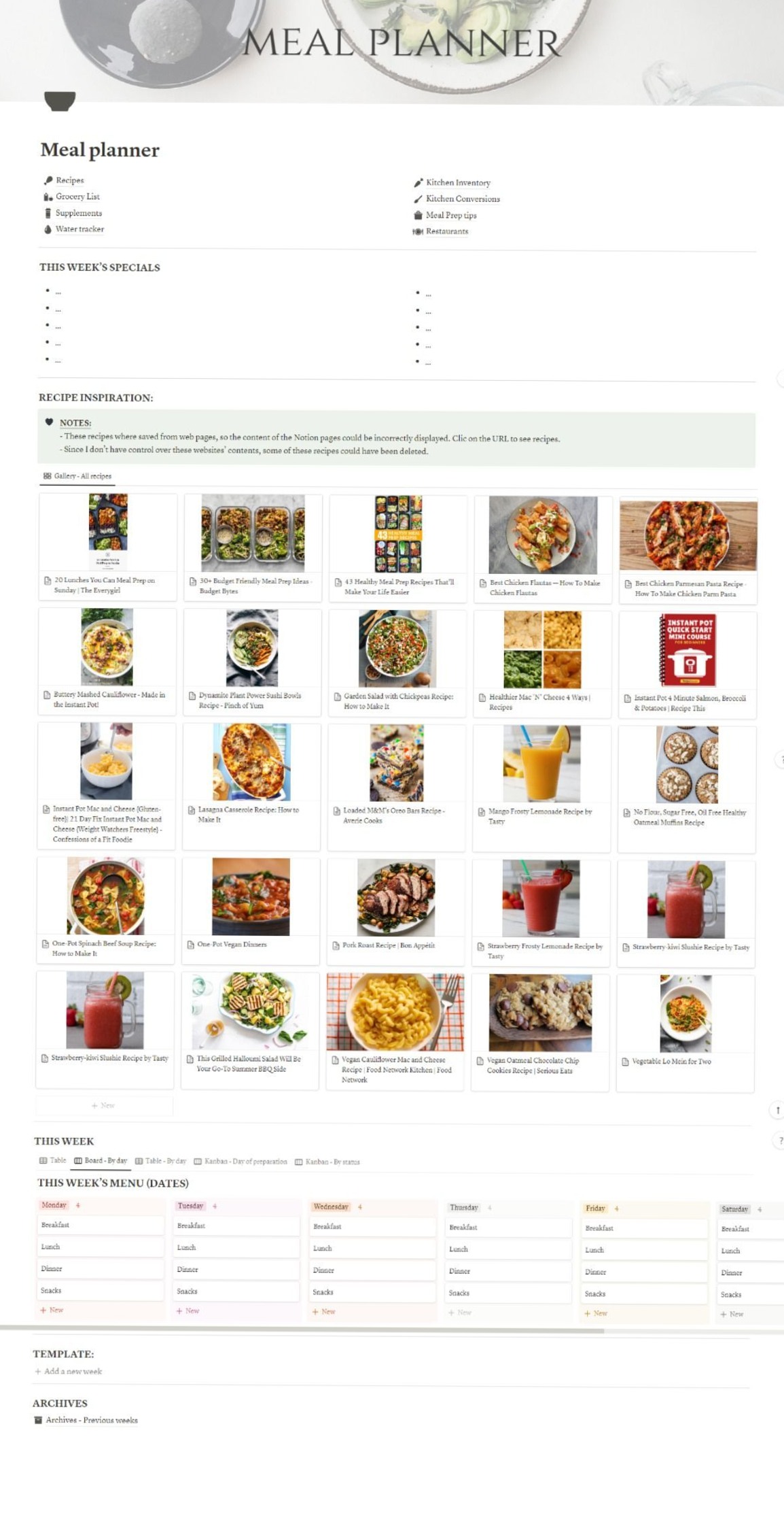 🖇️ 📅 Notion Meal Planner Template | Digital Design | Creative Planners | pro digital dashboard